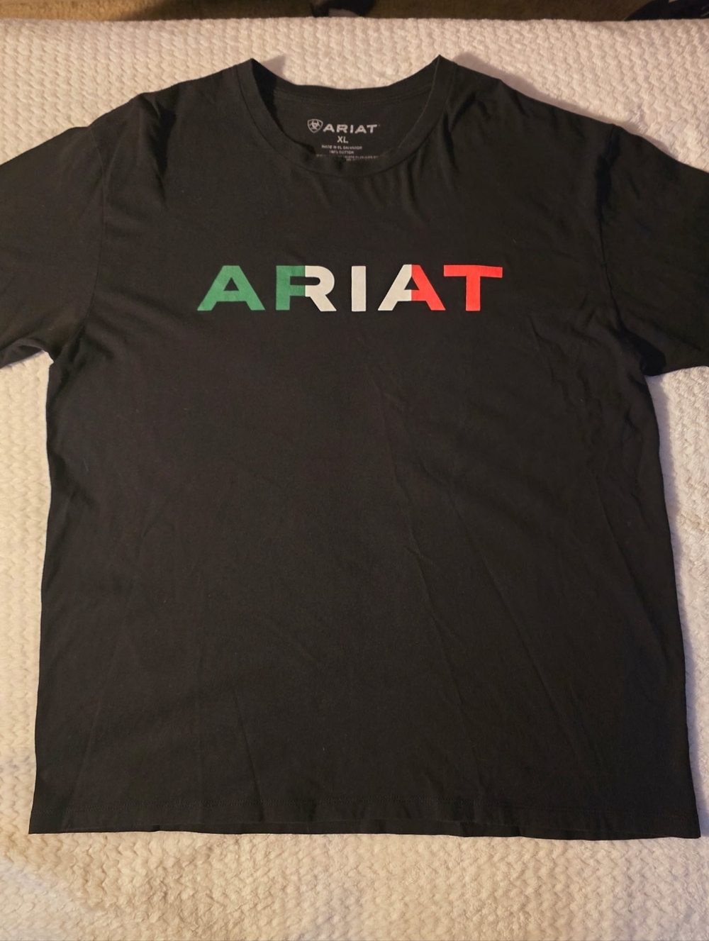 Ariat Logo Tee in Black with Green, White & Red Lettering
